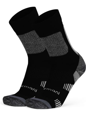 2 Merino Trekking Socken mit Frotteesohle in Schwarz