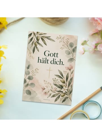 Postkarte Olivenzweig botanisch Design mit Spruch in Weiß