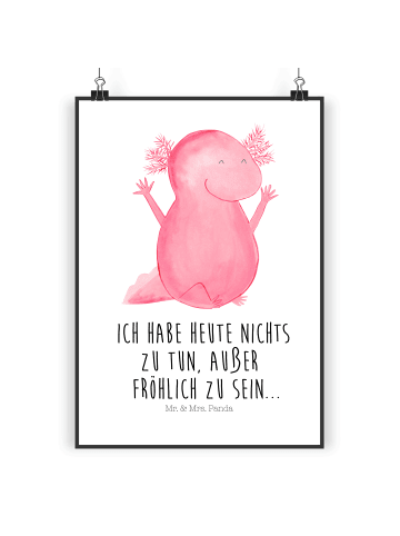 Poster Axolotl Hurra mit Spruch in Weiß