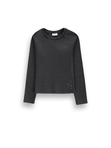 Geripptes Langarmshirt in schwarz
