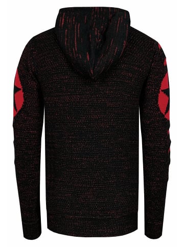 Grobstrick Comic Kapuzen-Pullover in Schwarz / Rot