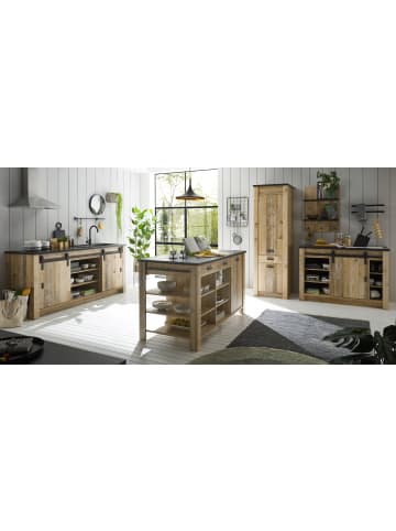 Küchen-Set Used Wood hell, anthrazit, Küchenschrank Set 5-teilig mit Kochinsel