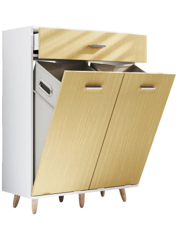 Wäscheschrank Wäschetruhe Wäschebox Landos M in Weiß / Honig-Eiche