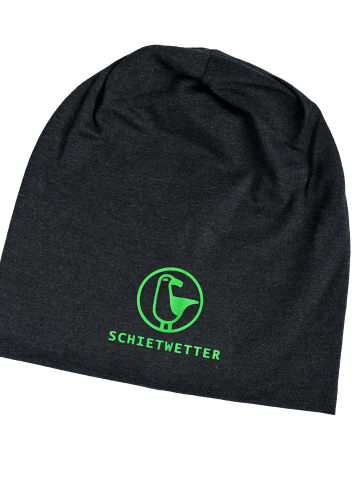 Beanie mit Print Möwe in anthra/neon green