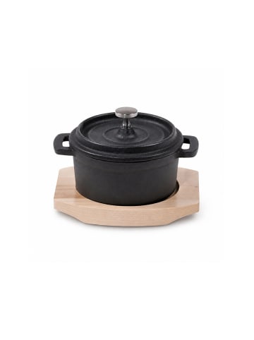 Mini Cocotte 9 cm Gusseisen, Kleiner Emaille Topf in Schwarz