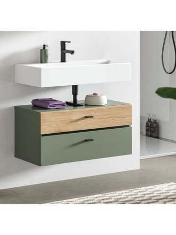 Waschbeckenunterschrank grün, Eiche Evoke 75 cm, Badschrank hängend