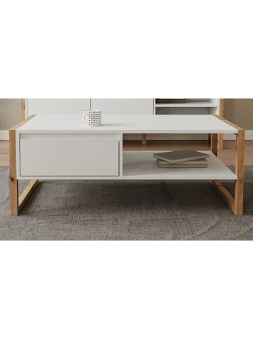 Couchtisch weiß, Eiche Artisan 100 cm, Wohnzimmertisch mit Stauraum
