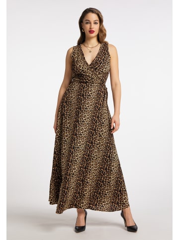 Damen Maxikleid Mit Leoprint in Beige Leo