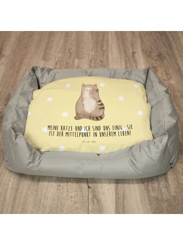 Katzenbett Katze Sitzen mit Spruch in Gelb Pastell