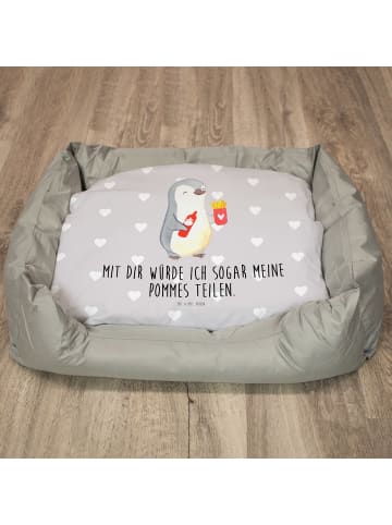 Katzenkorb Pinguin Pommes mit Spruch in Grau Pastell