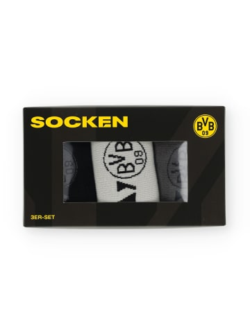 BVB 3er Socken Geschenkset in weiß. grau und schwarz