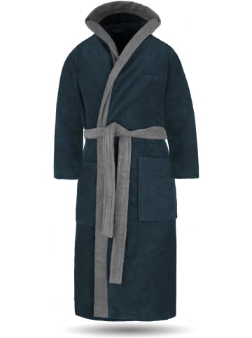 Damen Baumwoll-Bademantel mit Frottee, zweifarbig - OEKO-TEX® 100 in Marine/Grau