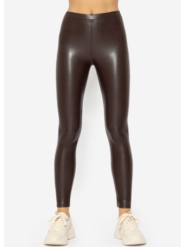Thermo Leggings in Lederoptik in Braun