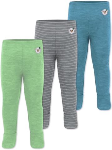 3er Pack Baby Merino Unterhose mit Füßen in Blau/Grau/Grün