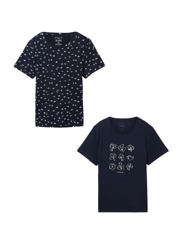 Shirt 2er-Set Rundhals Kurzarm T-Shirt mit Print in Blau-Hellblau