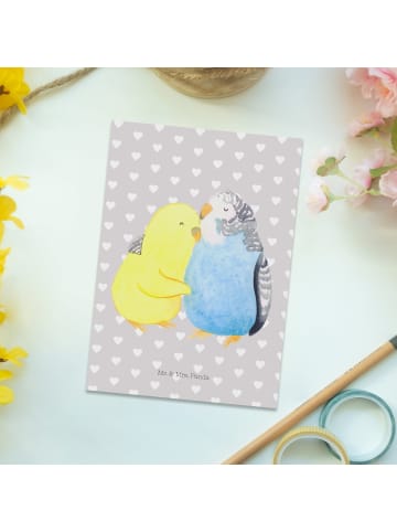 Postkarte Wellensittich Liebe ohne Spruch in Grau Pastell