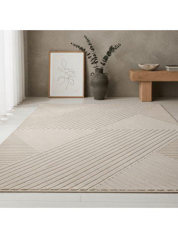 Teppich Kurzflor Waschbar 3D ILLER Strapazierfähig OEKO-TEX in Beige