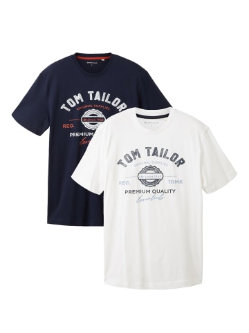 Logo T-Shirt 2-er Pack Kurzarm Set mit Logo Print in Blau-Weiß