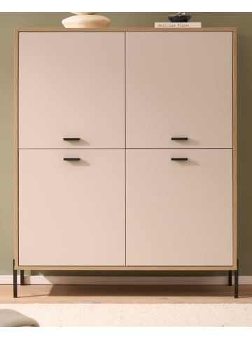 Highboard in kaschmir und Eiche 115 cm, Kommode mit Soft-Close