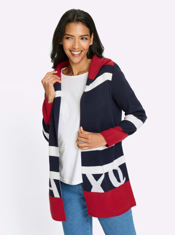 Long-Strickjacke in marine-weiß-geringelt