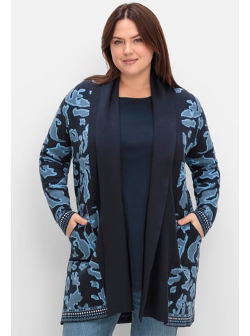 Longstrickjacke in tiefblau-gemustert