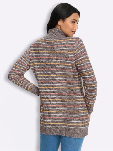 Strickjacke in dunkeltaupe-ecru-gestreift