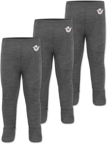 3er Pack Baby Merino Hose mit Füßen in Anthrazit