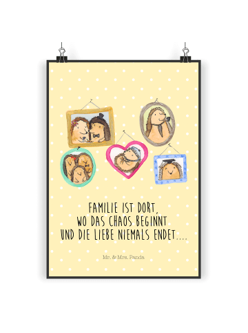 Wandbild Igel Familie mit Spruch in Gelb Pastell