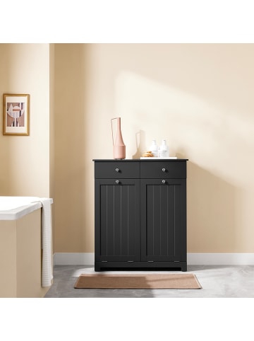 Wäschekorb-Schrank in Matt-Schwarz - (W) 38 x (H) 90 x (L) 78 cm