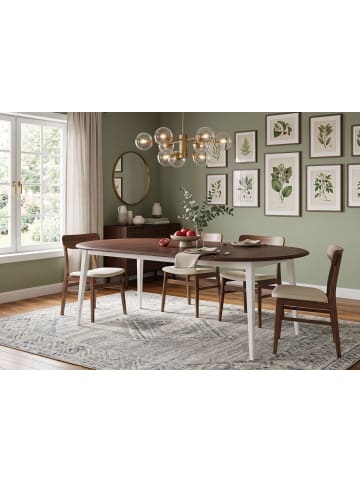 Esstisch Belluno Elegante Kiefer weiß lackiert / Nussbaum 110-210 / 110 / 74,5cm