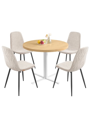 Essgruppe in goldeichenfarben-cremeweiß - (H)74.8 x (D)80 cm