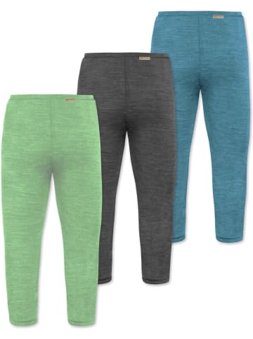 3er Pack Baby Merino Unterhose mit Füßen in Blau/Anthrazit/Grün