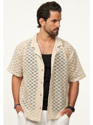 Kurzarmhemd - im Vintage Summer-Look Kurzarm Strick Polo-Hemd T-Shirt in Ecru