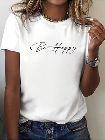T-Shirt Be Happy in Weiss