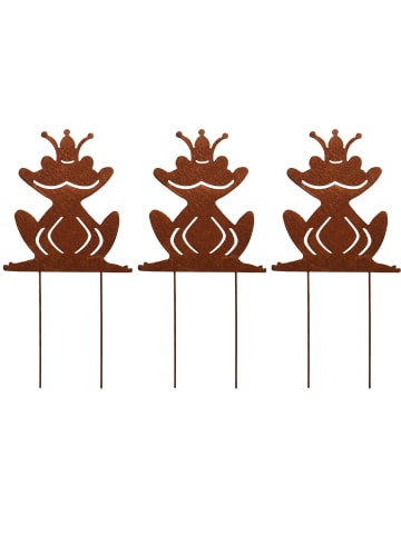 3er Set Gartenstecker Rost Frösche in Braun