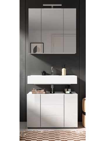 Badmöbel-Set 2-teilig weiß Hochglanz, Badkombination 80 cm