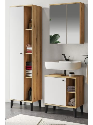 Badmöbel-Set 3-teilig weiß, Evoke Eiche, Badkombination, 121 x 190 cm