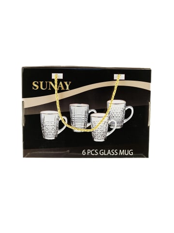 Sunay 6er Gläser-Set mit Henkel Gold Umrandung 203 ml Transparent in Transparent