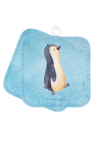 Topflappen Pinguin mHerzieren ohne Spruch in Eisblau