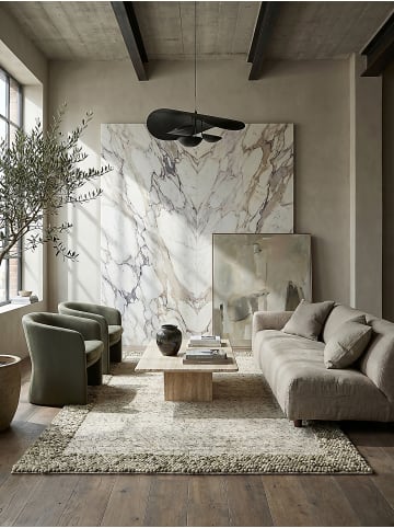 Teppich Wolle MOAT Bordüre Wohnzimmer Modern Wohnlich in Grün-Natur