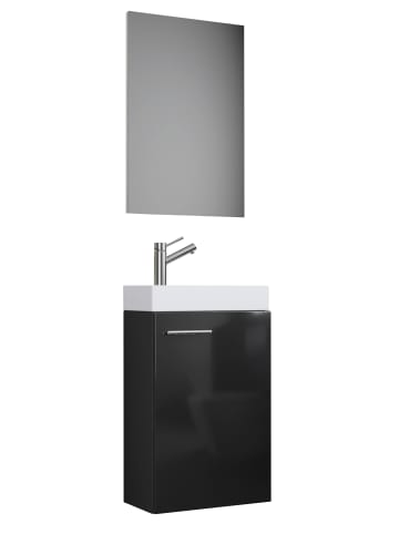 3-tlg Gäste WC Waschplatz Waschtisch Slito Spiegel in Schwarz