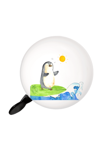 Klingel für Fahrrad Pinguin Surfer ohne Spruch in Weiß