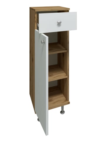 Badmöbel Midischrank Badschrank Schublade Nilosi in Honig-Eiche / Weiß