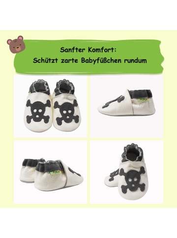 Weiße Babyschuhe aus Leder für Kleinkinder,  rutschfeste Sohlen -Totenkopfmuster
