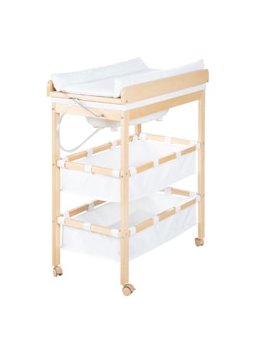 Baby Pool' Bade-Wickeltisch, klappbar mit Wanne, Holz natur, Weiß