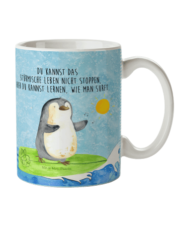 Plastikbecher Pinguin Surfer mit Spruch in Eisblau