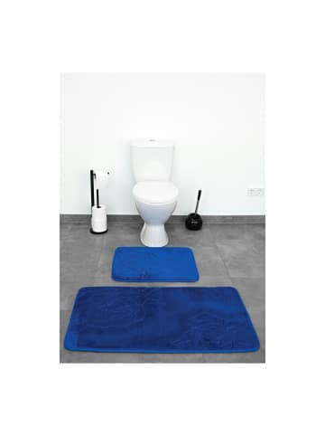 Premium 2 teiliges Bademattenset Waschbar in Dunkelblau-Rose