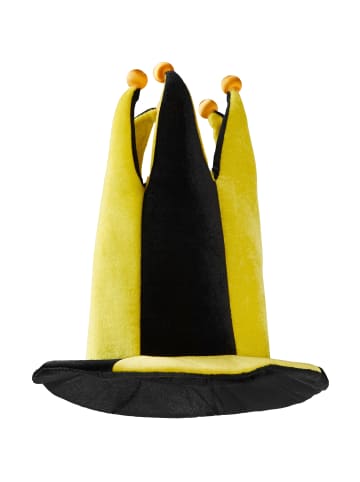 Clownhut, auch Spaßmachermütze, Hoher Narrenhut in Gelb und Schwarz