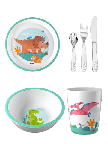 Geschirr-Set Schüssel, Teller, Becher & Besteck in Dino