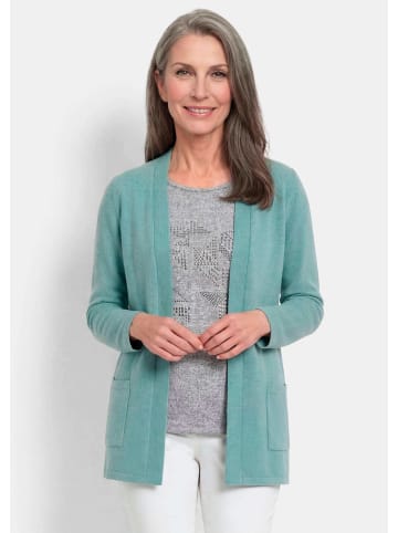 Kurzgröße:  Elegante Strickjacke mit Kaschmir in graugrün